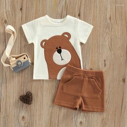 Clothing Sets Toddler Summer Baby Boy Short Sleeve Bear Cotton Tracksuits Top Born Outfit Clothes Pants Pocket 2pcs