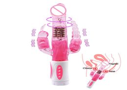 Bunny Triple Pleasure Rabbit Vibrator G Spot Clitoris Stimulator Anal Plug Rotation Dildo Vibrator Sex Toys for Woman MX1912281039160