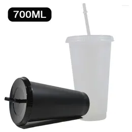 Mugs 700Ml Black White Straw Cup With Lid Colour Change Coffee Reusable Cups Plastic Tumbler Matte Finish Mug