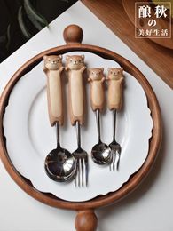 Dinnerware Sets Chai Gou Stainless Steel Eating Spoon Fork Chopsticks Children And Primary School Students High Beauty Dessert Stirring Set
