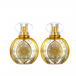 Storage Bottles 5pcs Luxury Gold Glass Arabic Fragrance Refillable Atomizer Screw Pump Empty 50ml Flat Round Perfume Spray Mist Bottle