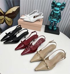 Miui Heels Luxury Designers Shoes Miui Slingback Heels Patent Leather Slingback With Buckles Ankle Strap Kitten Heels Sandal Stiletto Heel Evening Dress Shoe