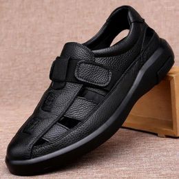 Sandals Men's Luxury Leather Casual Shoes For Men Summer 2024 Comfortable Moccasins Barefoot Outdoor Fashion Footwear