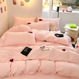 Bedding Sets INS Girls Cherry Set Soft Washed Cotton Bed Sheet Quilt Cover Pillowcase Linens