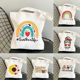 Shopping Bags Women Canvas Teachers Plant The Seeds Of Knowledge Printed Casual Shoulder Bag Foldable Gift Teacher Tote