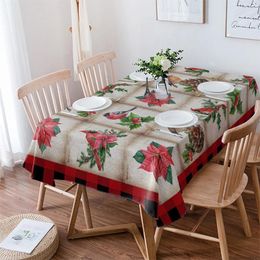 Table Cloth Christmas Robin Poinsettia Rectangle Tablecloth Festival Party Restaurant Navidad Decoration Waterproof Round Cover