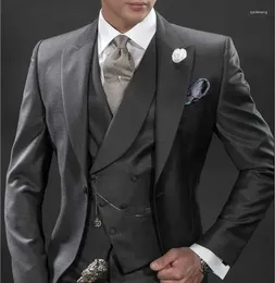 Men's Suits Italian Grey Double Breasted Men Suit Formal Wedding For Slim Fit 3 Piece Prom Tuxedo Custom Groom Blazer Masculino