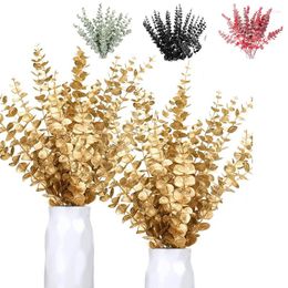 Decorative Flowers 10PCS Gold Eucalyptus Leaf Artificial Plants Diy Christmas Fake Plant Flower Bouquet Ornament Home Garden Party Wedding