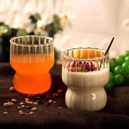 Wine Glasses 300ML Ins Iced Milk Coffee Glass Cups Ribbed Drinking Glassware For Cocktail Beer Soda Juice Home Bar Party