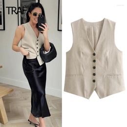 Women's Vests Tailored Vest Spring Summer 2024 Crop Waistcoat V-Neck Sleeveless Working In Outerwears Lady Fashion