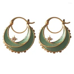 Dangle Earrings Personalised Niche Mediaeval Star And Moon Vintage Enamel Crafted Blue Hoop