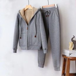 Women's Two Piece Pants Fleece Women Hoodie Jacket Sweatshirt Set Tracksuit Pint Plush Lining Jogging Suit Thickened Autumn Sportswear