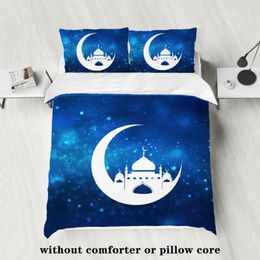 Bedding Sets 3PC Matte Polyester Duvet And Pillowcase Set Skin Friendly Comfortable Breathable Festive Ramadan Midnight Blue