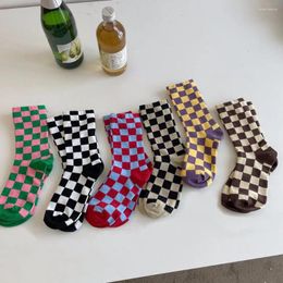 Women Socks Harajuku Checkerboard Ladies Hip Streetwear Cotton Tube Plaid Hosiery College Style Japanese Trendy