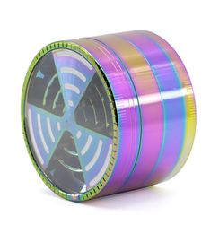 Diameter 63MM Four Layers Zinc Alloy rainbow Colour Ice Blue Signal Teeth Transparent Cover Colourful Hood Tobacco Crusher Herb Grin8667388