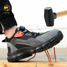 Boots Rotating Buttons Work Men Steel Toe Shoes Safety Puncture-Proof Protective Waterproof Indestructible