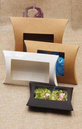 Kraft Pillow Box with Clear PVC Window Black Brown White Pillow Shape Handmade Candy Soap Packaging Box3986849