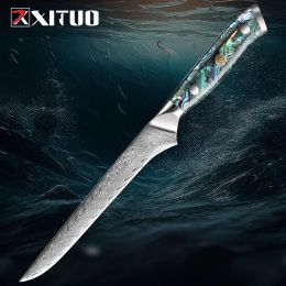 6 Inch Boning Knife Damascus Steel Fillet Knife Sharp Curved Flexible Blade Kitchen Deboning Knife for Fish Poultry Chicken