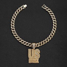 fashion hip hop letter us boyz pendant nightclub mens accessories Personalised full diamond alloy cuban chain necklace designers create holiday gift accessories