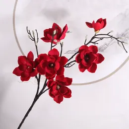 Decorative Flowers 1Pcs 6Heads Artificial Magnolia Classical Luxury Big Fall Branch Silk Home Wedding Decor Flores Artificales Decoration