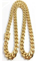 Men 18k Yellow Gold Stainless Steel 12mm 24quot Miami Cuban Curb Link Chain5969953