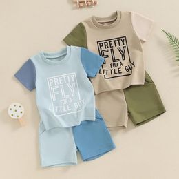 Clothing Sets Toddler Kids Clothes Boys Summer Outfits Letter Print Contrast Colour Short Sleeve T-Shirts Tops Elastic Waist Shorts