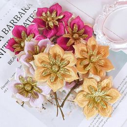 Decorative Flowers 2/4pcs Simulated Hexagonal Rose Flower Heads For Home Wedding Party Decor Supplies Scrapbooking DIY Christmas Tree Silk