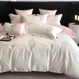 Bedding Sets Luxury Set Royal Egyptian Cotton Flower Embroidery Duvet Cover Bed Sheets And Pillowcases Comforter