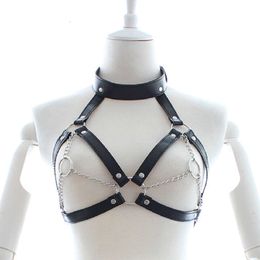 Fetish BDSM Bondage Restraints Women Sexy Leather Harness Strap With Chain Erotic Adult Sex Flirting Toys Porn Bare Breast Sexi Catsuit Costumes