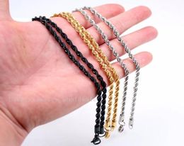 4mm 216 Inch High Polished ed Rope Chain Necklace Stainless Steel Men039s Jewellery Gold Black In Bulk Chains2079204