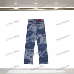 xinxinbuy Men women designer pant paris mosaic Letter jacquard fabric denim Spring summer Casual pants Black blue green red M-4XL