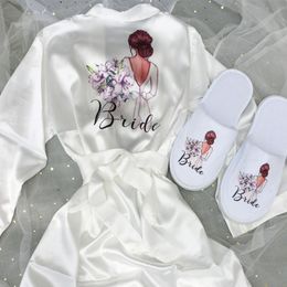 Printing Photos Kimono Satin Bride Robe Sleepwear For Bridesmaid Wedding Bridal Shower Party Proposal Presents 311B