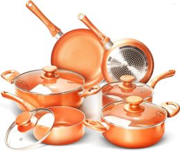 Cookware Sets Set Ceramic Nonstick Soup Pot/Milk Pot/Frying Pans | Copper Aluminum Pan With Lid Induction Gas Compatible