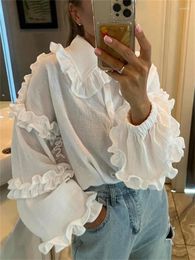 Women's Blouses TARUXY Ruffle Loose Women Shirts 2024 Cotton Long Sleeve Elegant White Tshirt Ladies Street Casual Holiday Baggy Cover Up