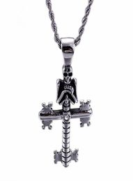Punk Evil Skull Pendant Necklaces For Men Stainless Steel Cross Chain Gothic Biker Jewellery Accessories5053906