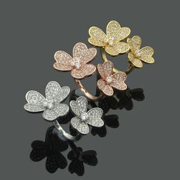 Valentine ring first choice for important holiday gifts Gold Jewellery Double Flower Clover Ring Womens with common vanely