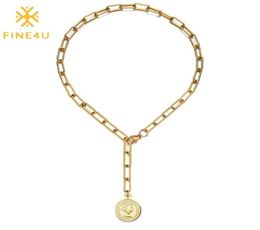 Pendant Necklaces FINE4U N777 Dainty Paperclip Choker For Women Round Coin Necklace Handmade Jewelry Gift4040802