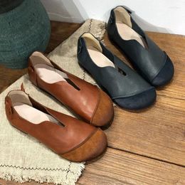 Casual Shoes Retro Cowhide Women's Flat Leather Soft Healthy Comfortable Nostalgic Old Grandma Gift Pumps