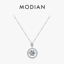 Necklaces Modian 925 Sterling Silver Smart Sparkling Luxury Pendant Necklace Chain Shiny Zirconia Wedding Engagement Jewelry For Women