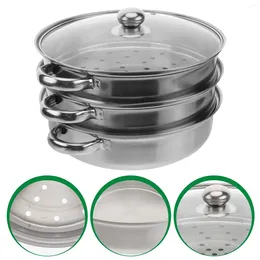 Double Boilers 28 Cm Steamer Pot Stainless Steel Layer Three-Layer Soup Steamed Dual-Purpose Cookware
