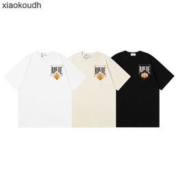 Rhude High end designer T-shirts for Chaopai micro letter card printed short sleeved t-shirts for men and women High street half sleeves With 1:1 original labels