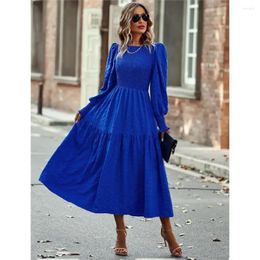 Casual Dresses 2024 Solid Color Large Swing Dress Female Autumn/winter Round Neck Temperament Slim Long Sleeve Fashion A-line