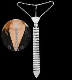 Pendant Necklaces Elegant Tie Shaped Necklace Glitter Rhinestone Long Bead Chain Torque Women Wedding Prom Party JewelryPendant1949545