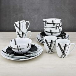 16 Piece Round Dinnerware Sets Black and White Metro Stoare Dish Dishwasher Safe Plates Bowls for 4 240508