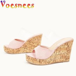 Fashion Transparent Band Slippers Summer New Women's Slides Sandals Sexy Wedges Girls High Heels Plus Size Pink Outdoors Shoes