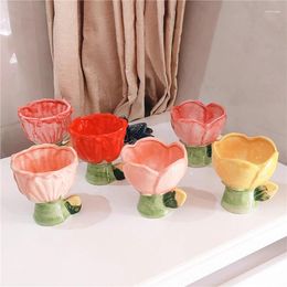 Mugs Tulip Flower Cup Mug Gift Creative Ceramic Scented Candle Container Cute Dessert Bowl Decoration