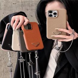 Luxury Leather Shockproof phone case Fashion Designer iPhone Cases For iPhone 15Pro Max 15pro 15 14 14promax 14 Pro 13promax 13pro 13 12pro 12promax with chain Cover