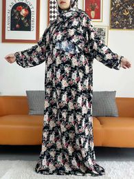 Ethnic Clothing New Muslim Cotton Abaya For Women Ramadan Prayer Dubai Turkey Middle East Femme Robe Floral Loose African Dress Scarfs Joint T240510