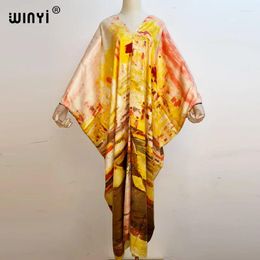 Ethnic Clothing WINYI 2024 Spring V-neck African Vintage Maxi Dress Women's Fashion Batwing Sleeve Flower Print Loose Holiday PartyMaxi