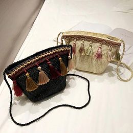 Bag Straw Handmade Rattan Woven Tassel Handbag Vintage Retro Knitted Messenger